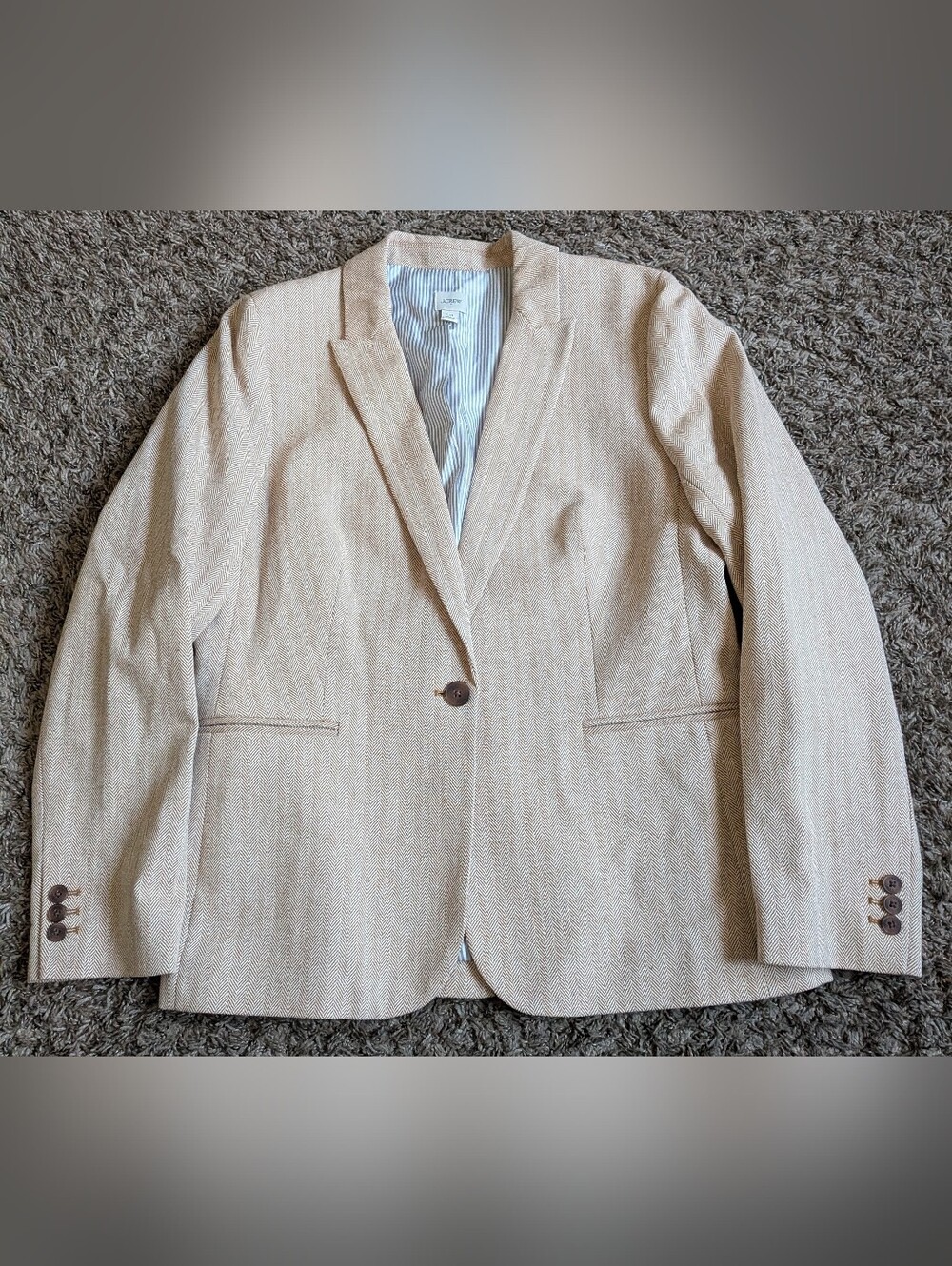 J.Crew Linen/Cotton Herringbone Beige 1-Button Blazer Jacket Women's 14